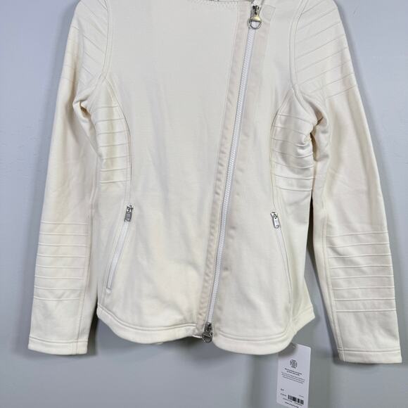 NWT Athleta Moto Jacket Mongolia White Light Organic Cotton Fleece Womens S - Picture 3 of 16